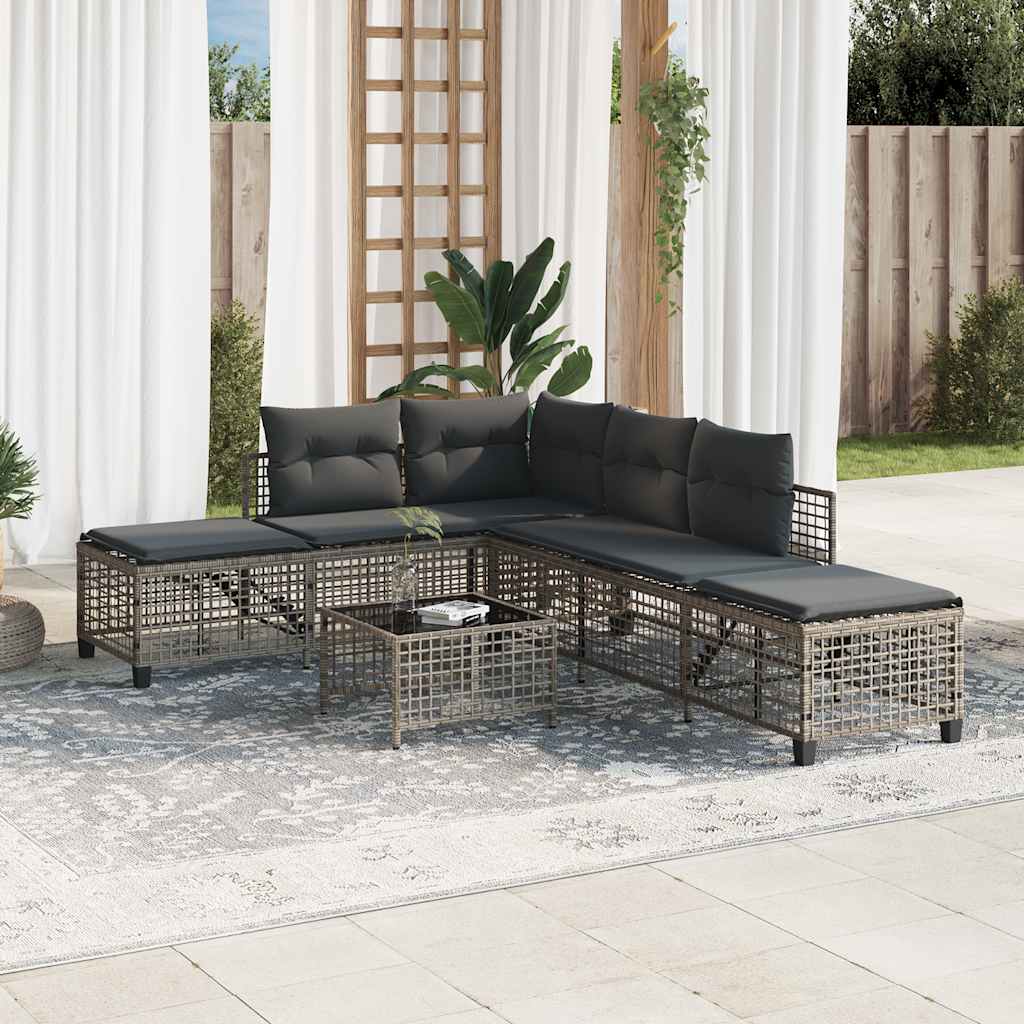 3 Piece Corner Patio Sofa Set with Cushions Gray Poly Rattan