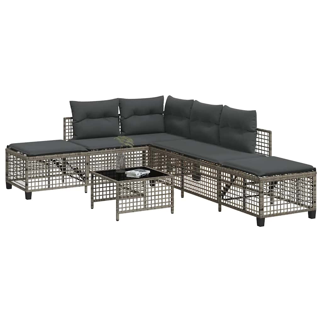 3 Piece Corner Patio Sofa Set with Cushions Gray Poly Rattan