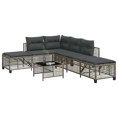 3 Piece Corner Patio Sofa Set with Cushions Gray Poly Rattan