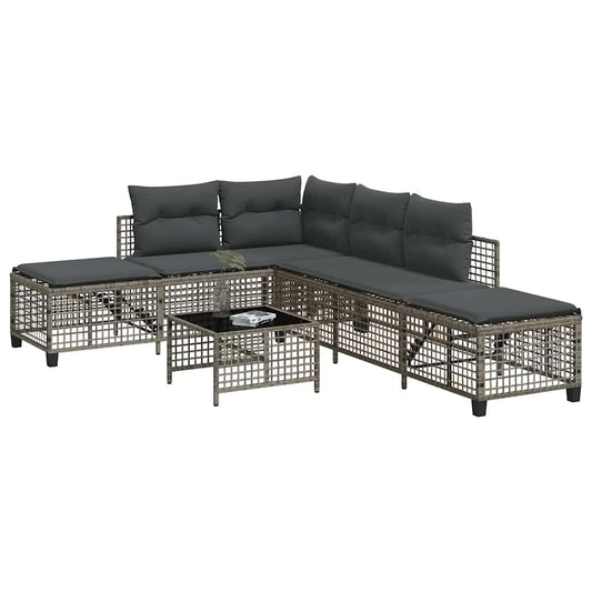 3 Piece Corner Patio Sofa Set with Cushions Gray Poly Rattan