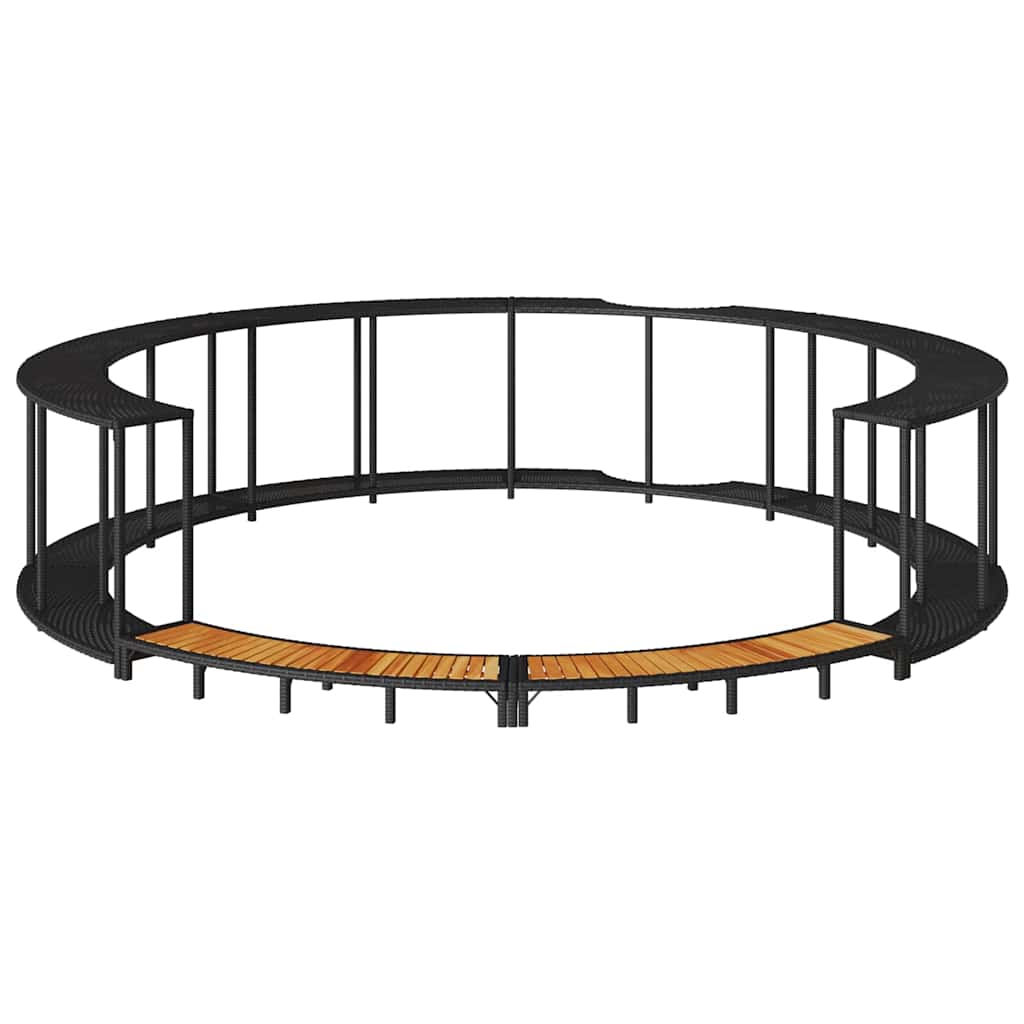 Hot Tub Surround with Storage and Wooden Step Black Poly Rattan