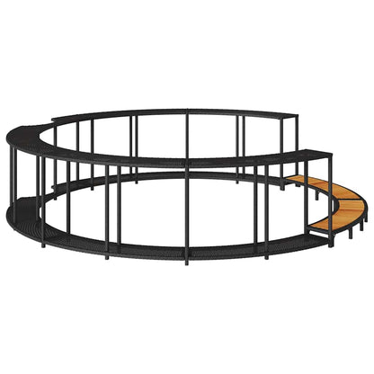 Hot Tub Surround with Storage and Wooden Step Black Poly Rattan