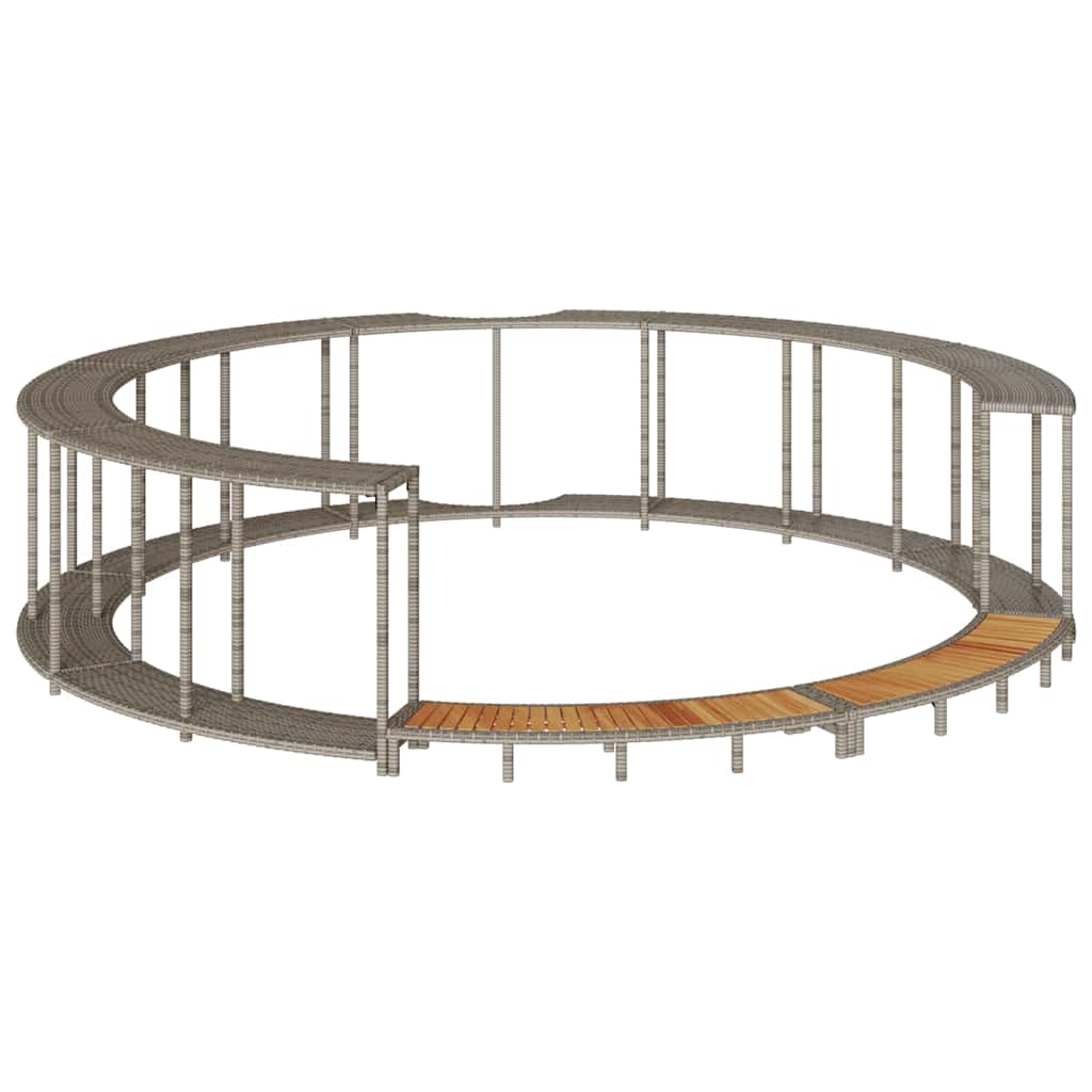 Hot Tub Surround with Storage and Wooden Step Grey Poly Rattan