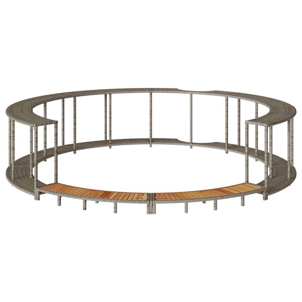 Hot Tub Surround with Storage and Wooden Step Grey Poly Rattan