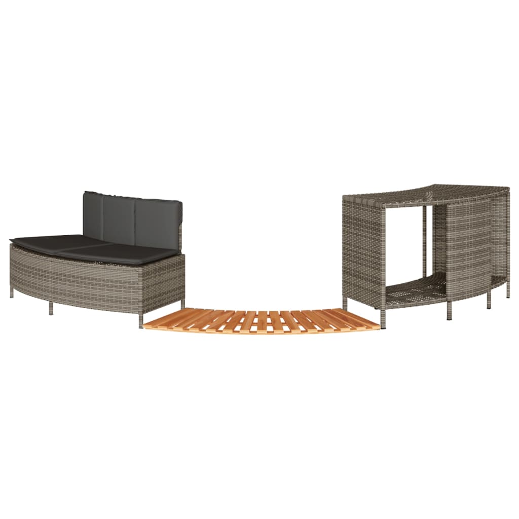 Hot Tub Surround Gray Poly Rattan and Solid Wood Acacia