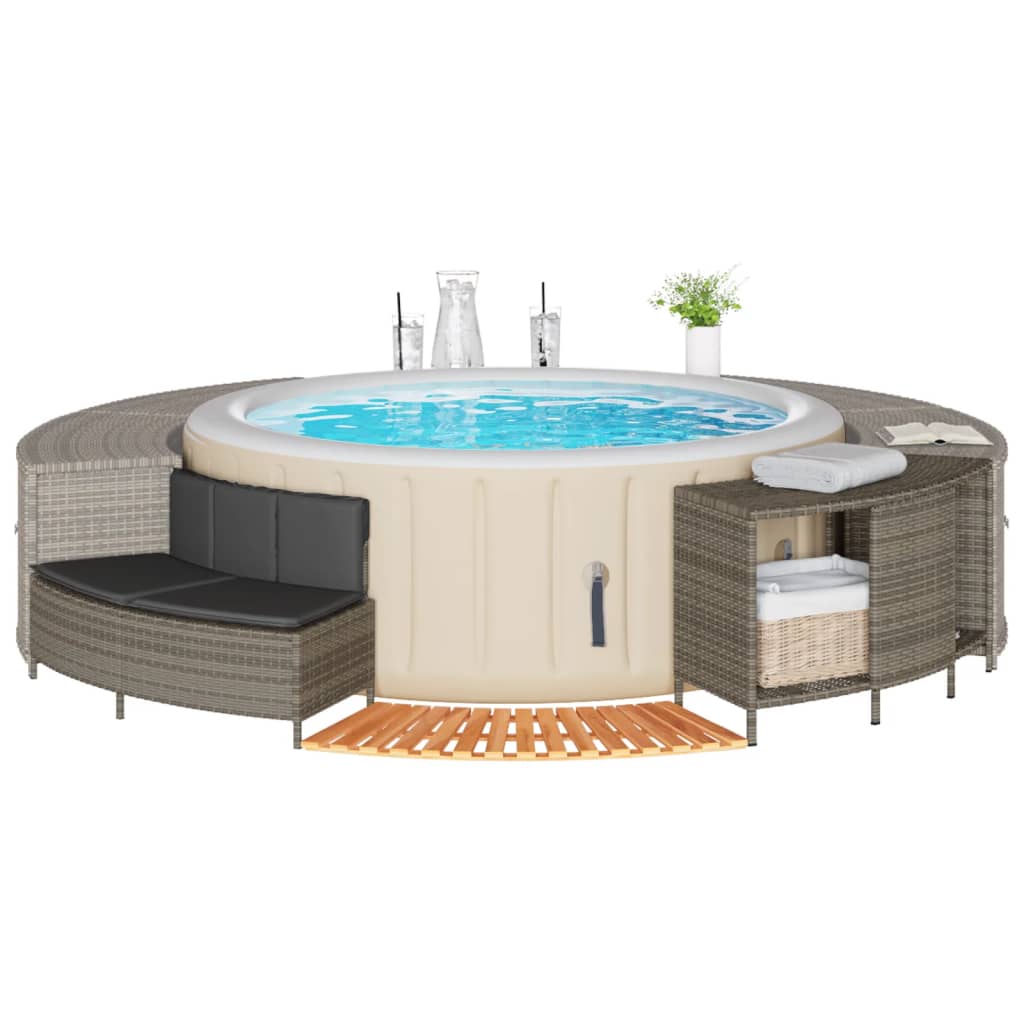 Hot Tub Surround Gray Poly Rattan and Solid Wood Acacia