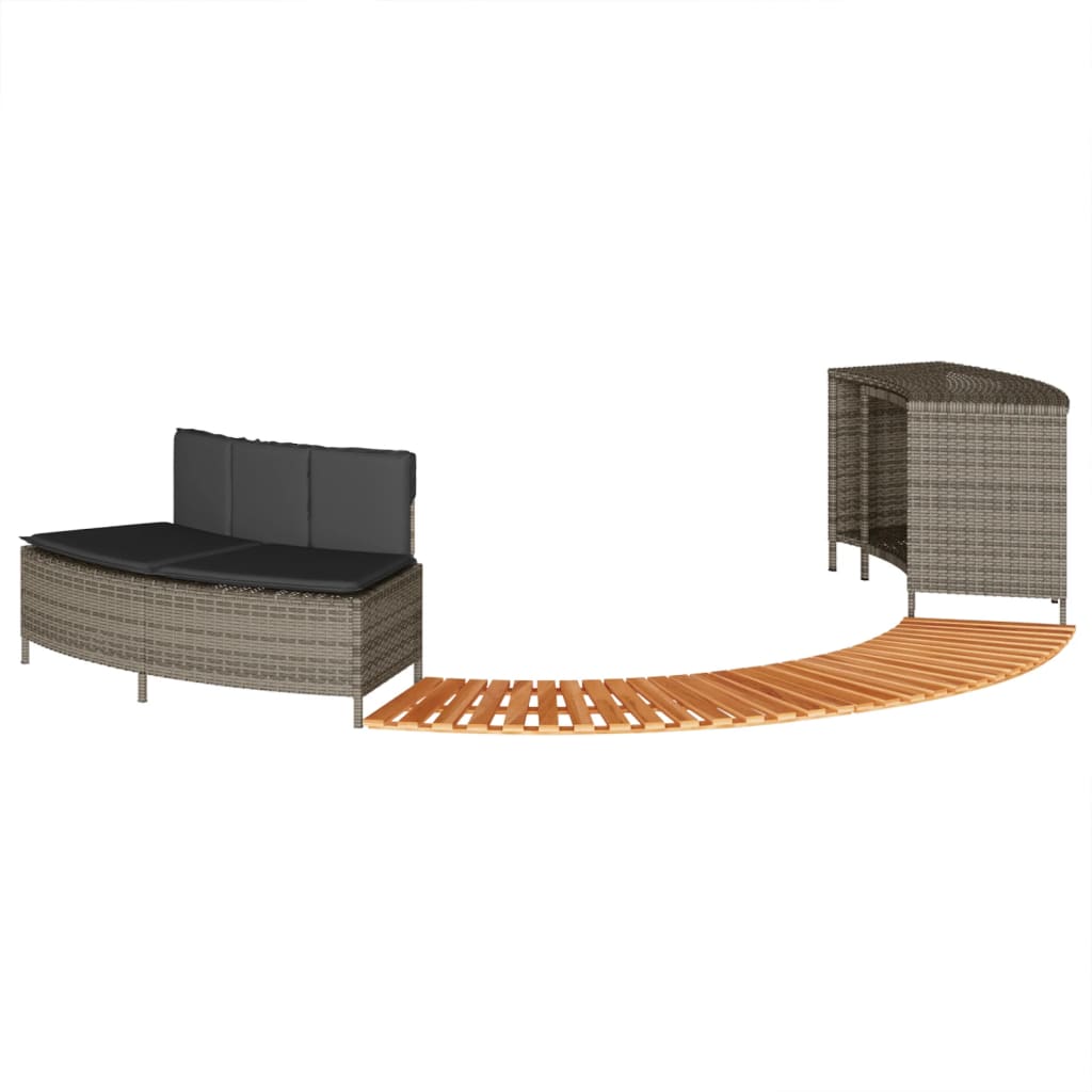 Hot Tub Surround Gray Poly Rattan and Solid Wood Acacia