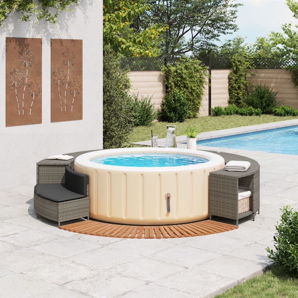 Hot Tub Surround Gray Poly Rattan and Solid Wood Acacia
