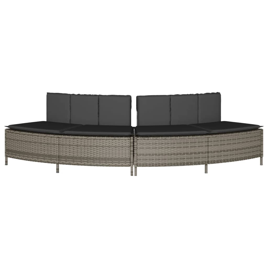 Hot Tub Benches with Cushions 2 pcs Gray Poly Rattan