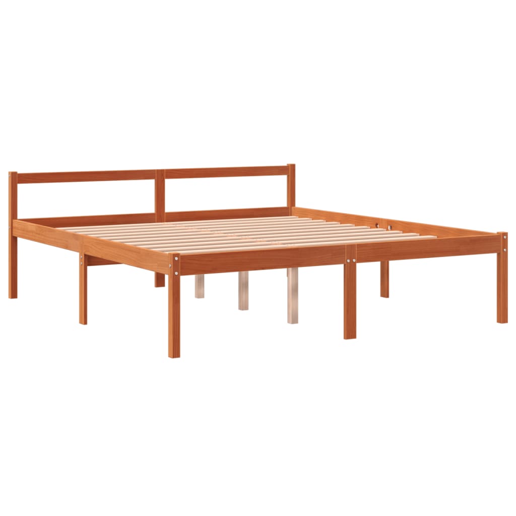 Senior Bed without Mattress Wax Brown 150x200 cm King Size Solid Wood Pine