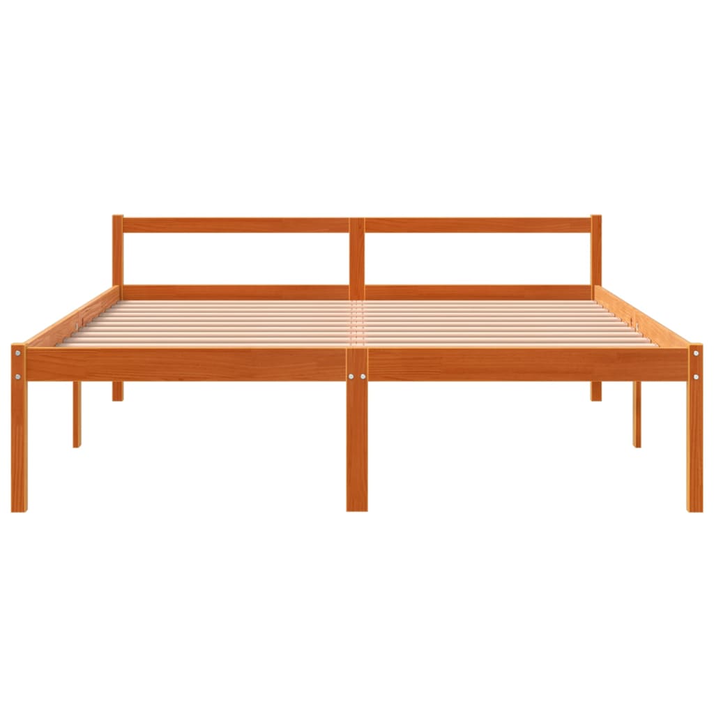 Senior Bed without Mattress Wax Brown 150x200 cm King Size Solid Wood Pine