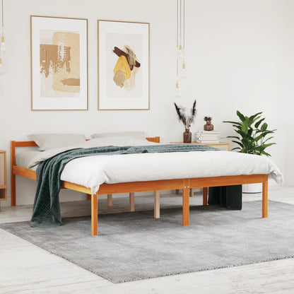Senior Bed without Mattress Wax Brown 150x200 cm King Size Solid Wood Pine