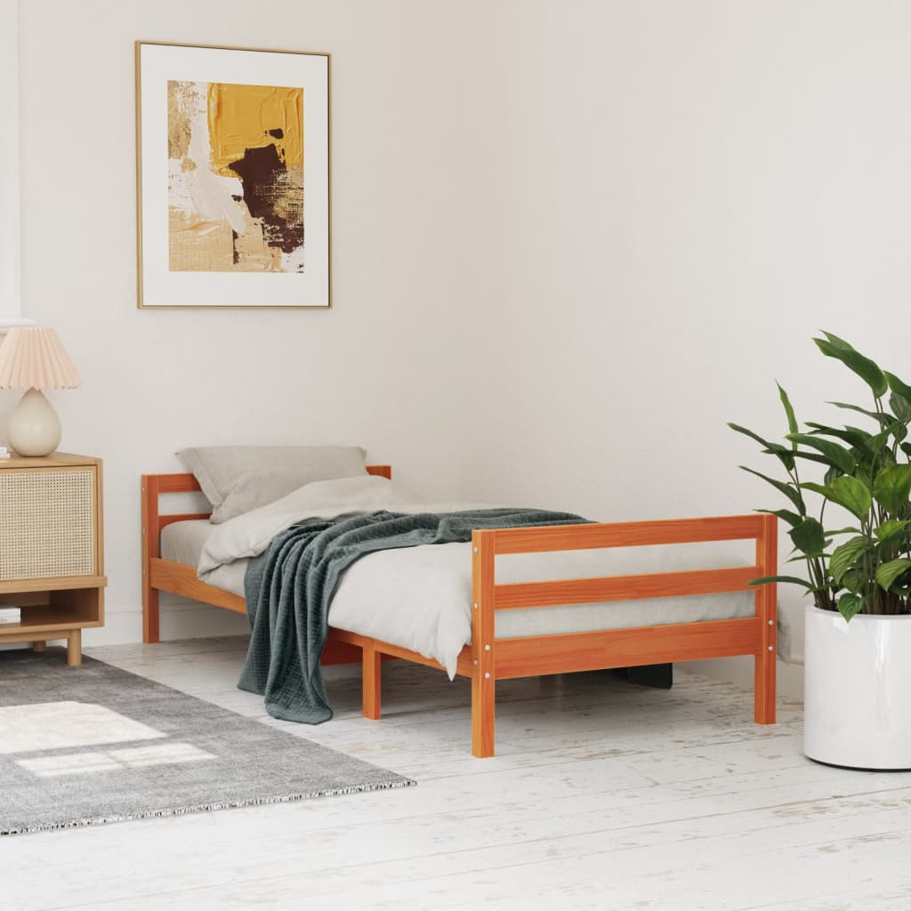 Bed Frame without Mattress Wax Brown 90x200 cm Solid Wood Pine