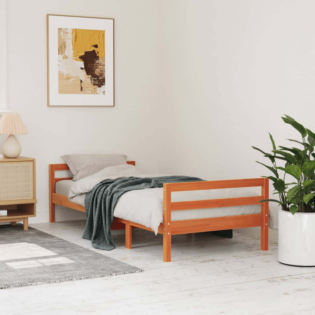 Bed Frame without Mattress Wax Brown 75x190 cm Small Single Solid Wood Pine