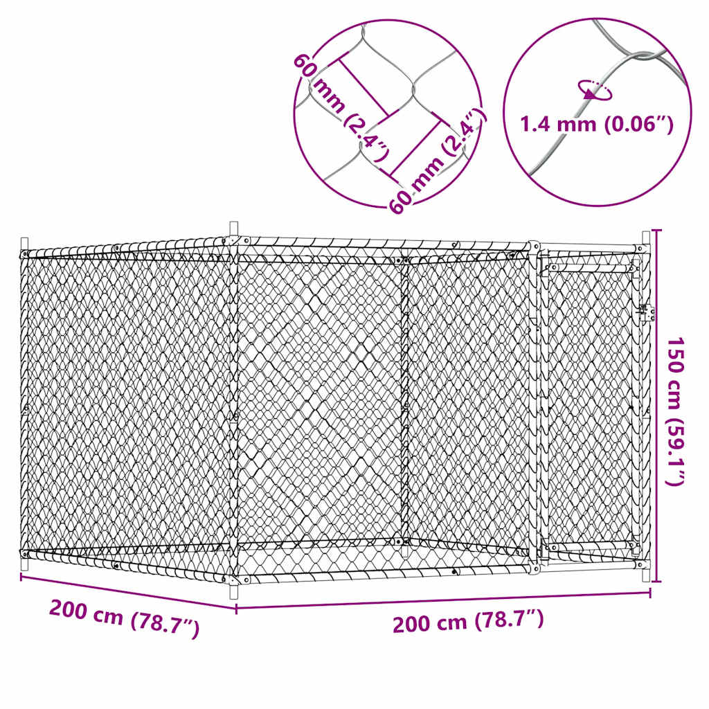 Dog Cage with Door Gray 6.6'x6.6'x4.9'Galvanized Steel