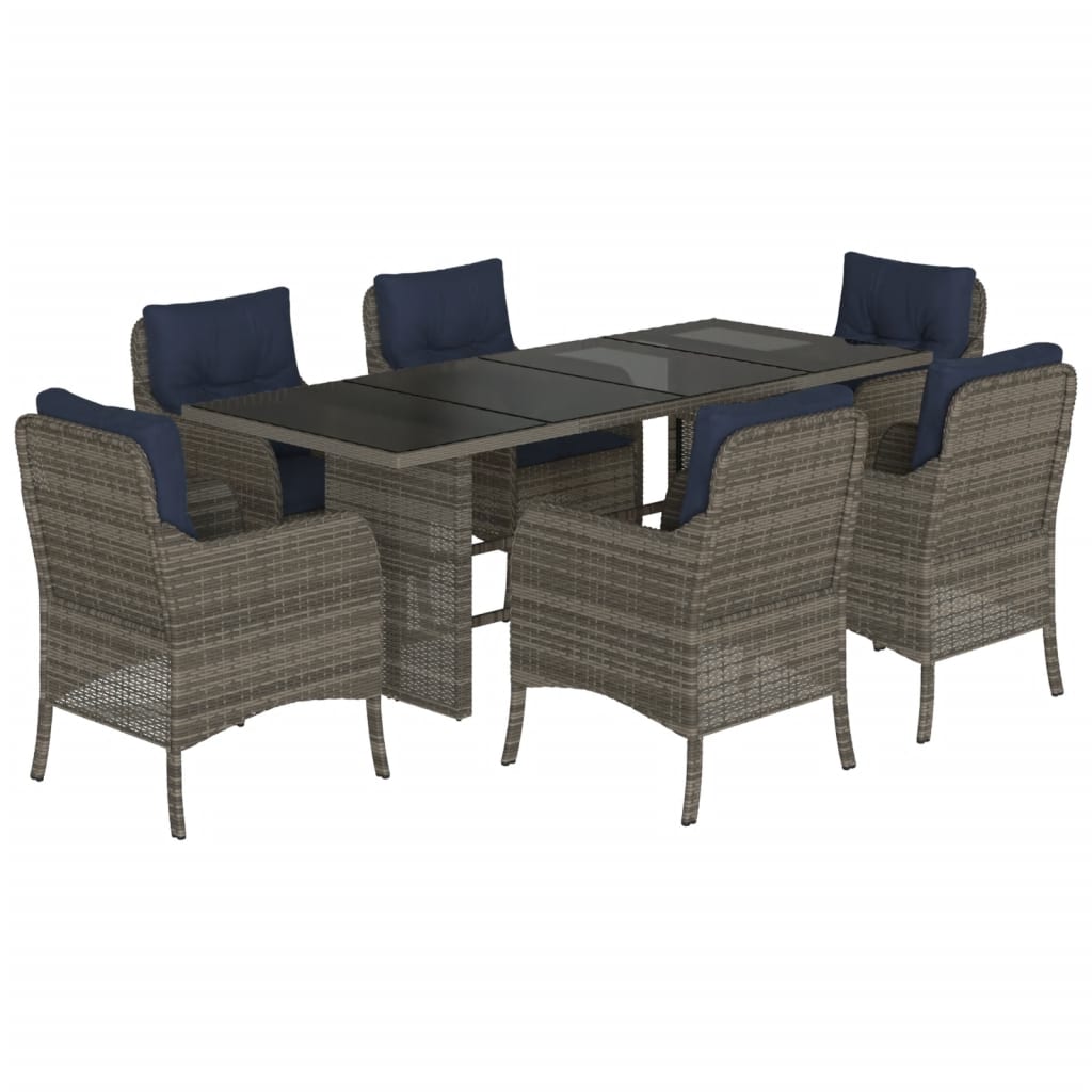 7 Piece Garden Dining Set with Cushions Grey Poly Rattan (US only)
