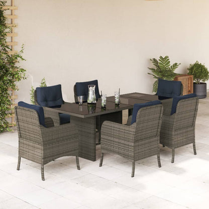 7 Piece Garden Dining Set with Cushions Grey Poly Rattan (US only)