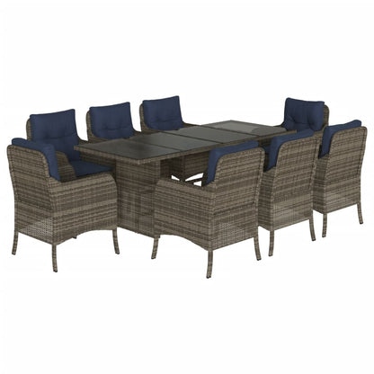 9 Piece Garden Dining Set with Cushions Grey Poly Rattan (US only)