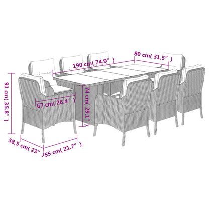 9 Piece Garden Dining Set with Cushions Grey Poly Rattan (US only)