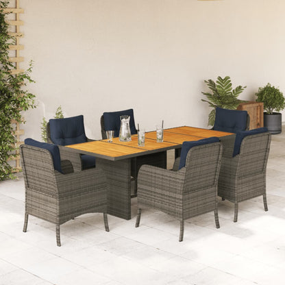 7 Piece Garden Dining Set with Cushions Grey Poly Rattan (US only)