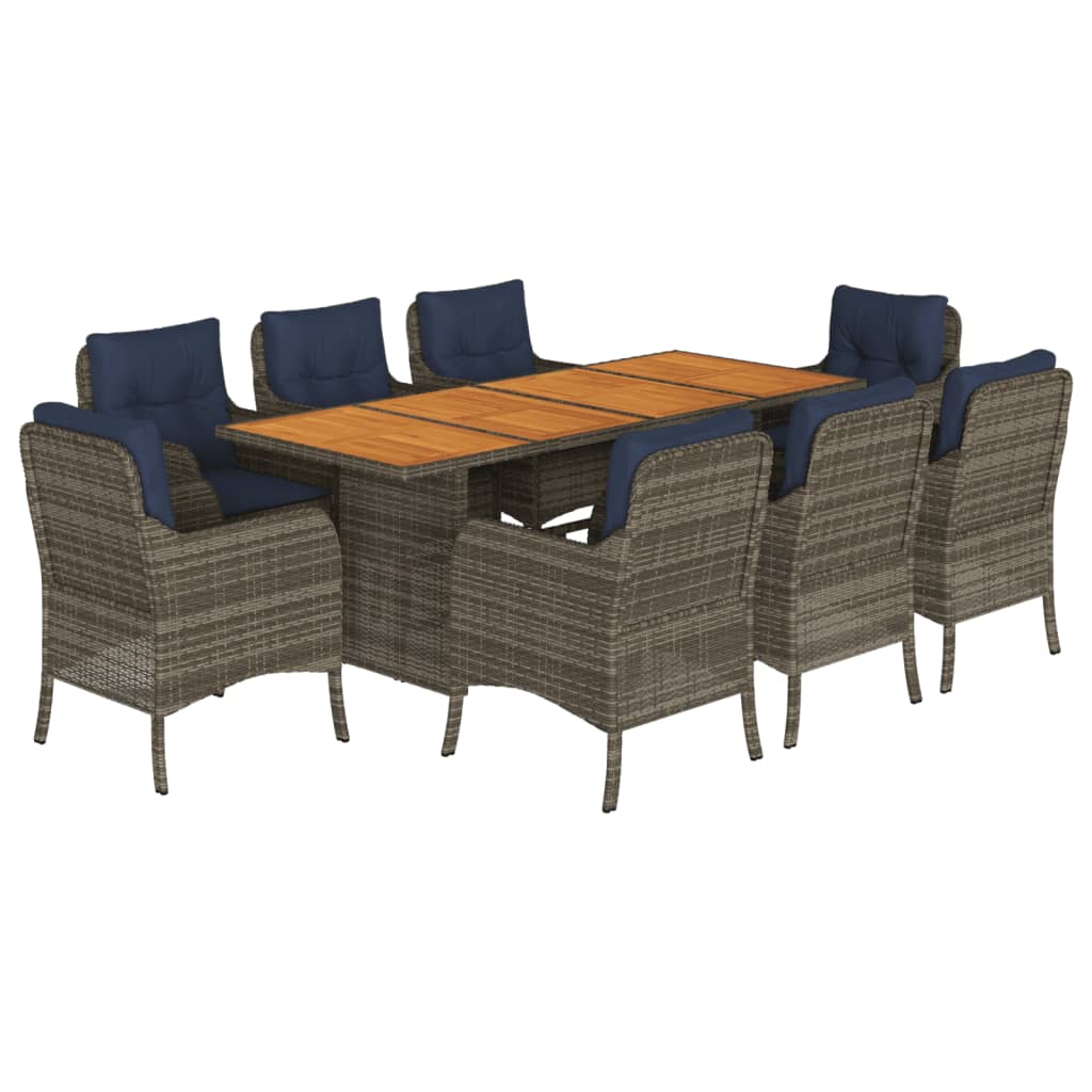 9 Piece Garden Dining Set with Cushions Grey Poly Rattan (US only)