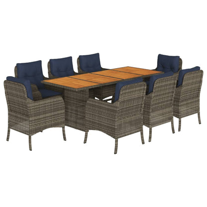 9 Piece Garden Dining Set with Cushions Grey Poly Rattan (US only)