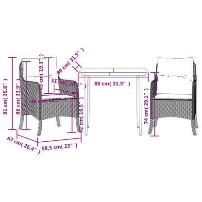 3 Piece Garden Dining Set with Cushions Grey Poly Rattan (US only)
