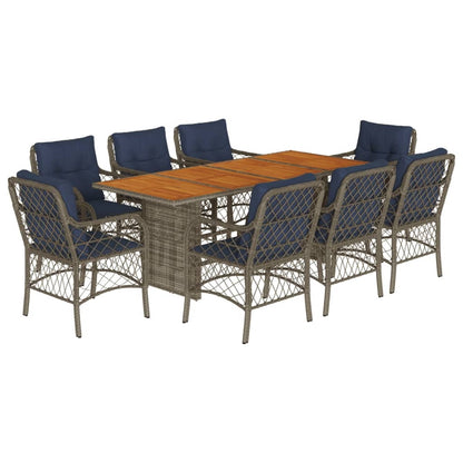 9 Piece Garden Dining Set with Cushions Grey Poly Rattan