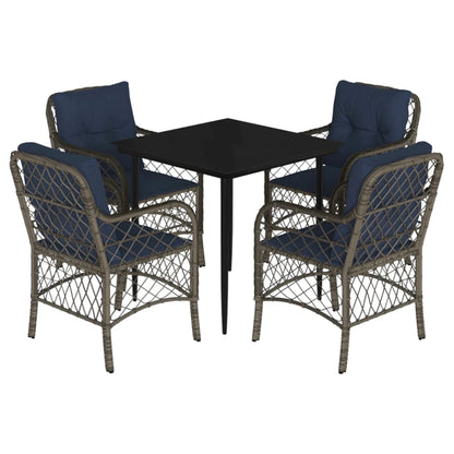 5 Piece Garden Dining Set with Cushions Grey Poly Rattan (US only)