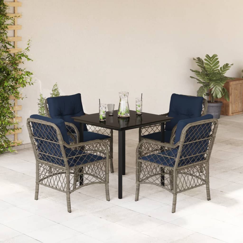 5 Piece Garden Dining Set with Cushions Grey Poly Rattan (US only)