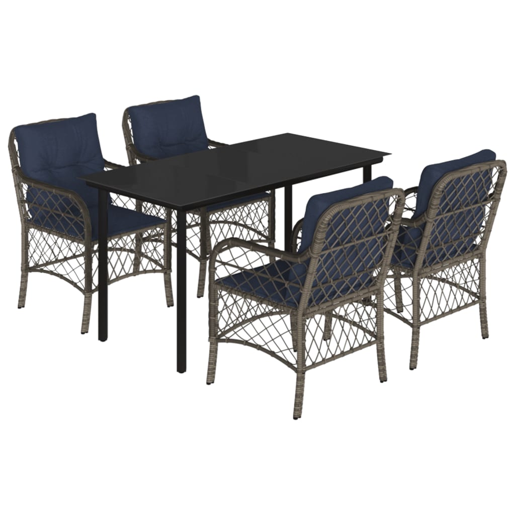 5 Piece Garden Dining Set with Cushions Grey Poly Rattan (US only)