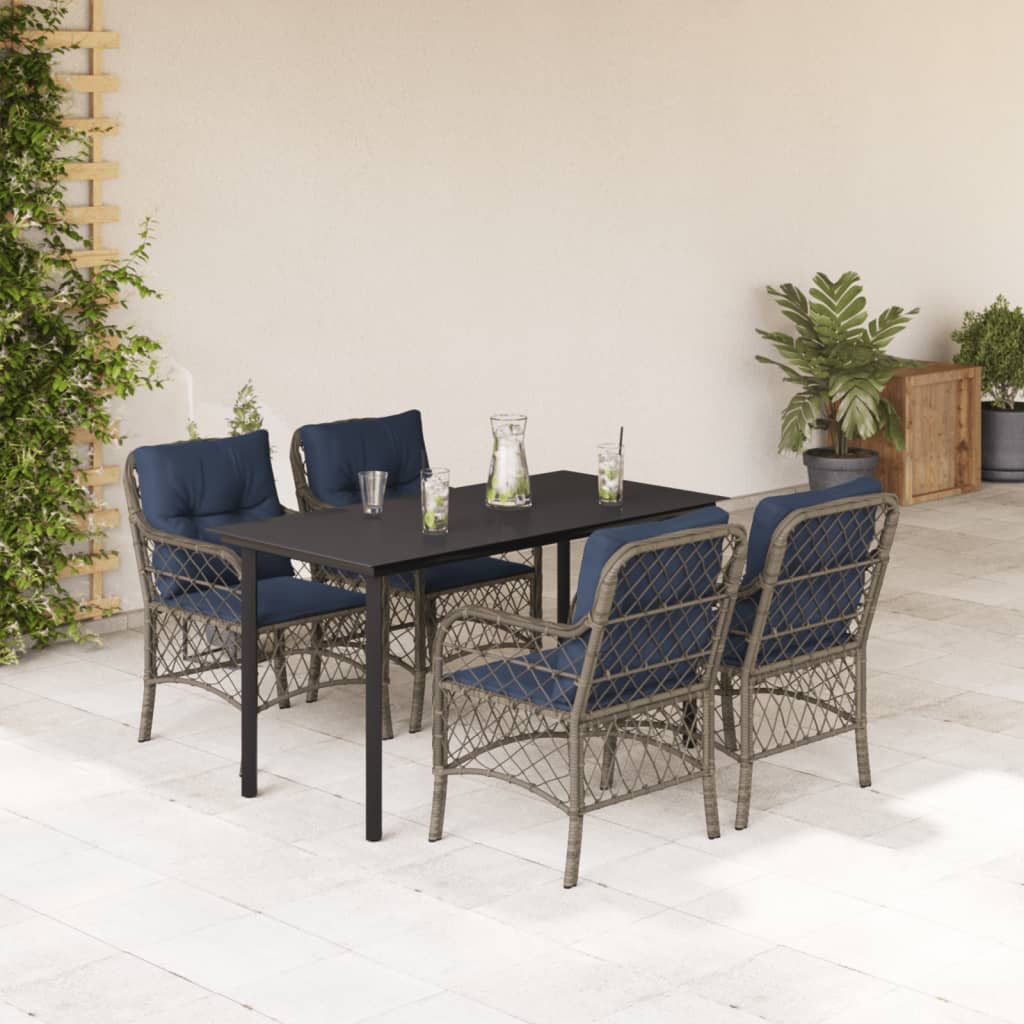 5 Piece Garden Dining Set with Cushions Grey Poly Rattan (US only)