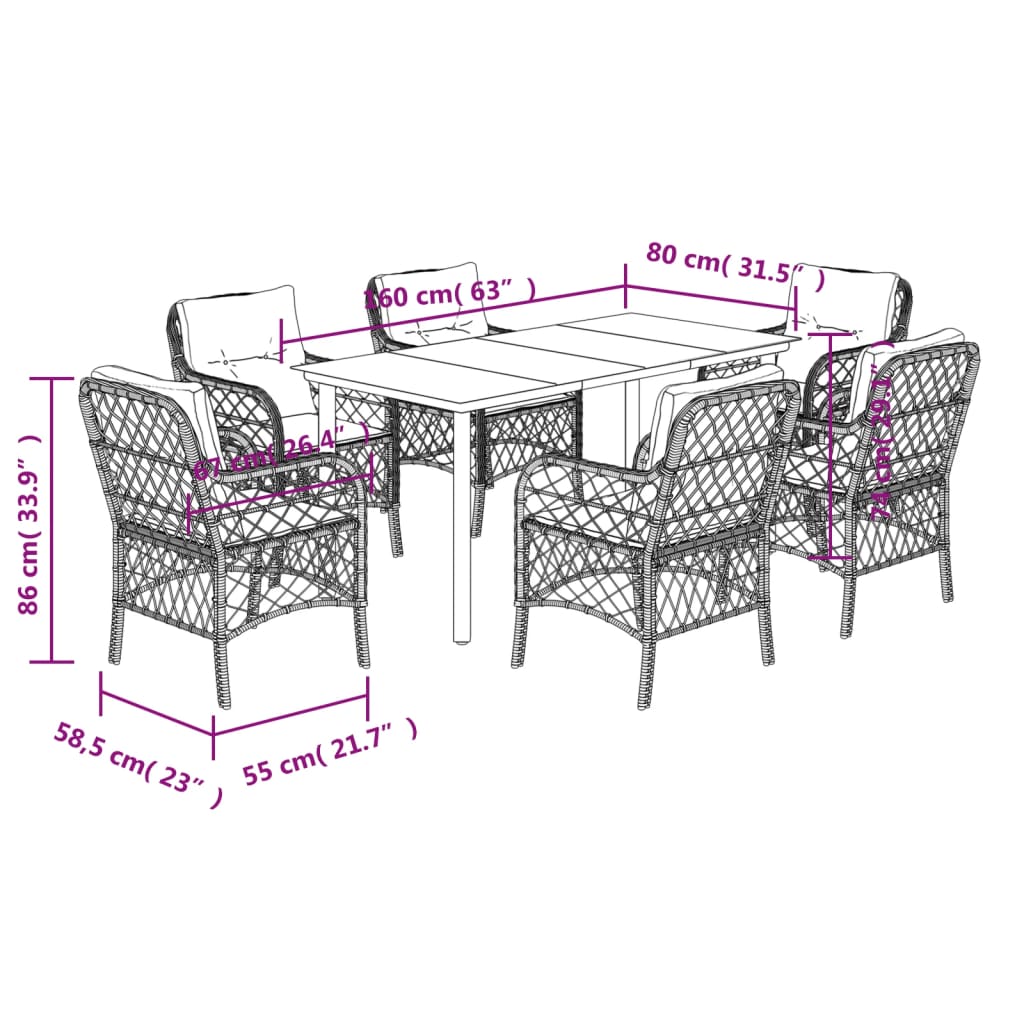7 Piece Garden Dining Set with Cushions Grey Poly Rattan (US only)
