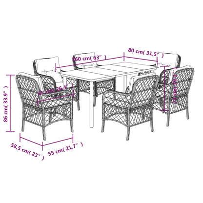 7 Piece Garden Dining Set with Cushions Grey Poly Rattan (US only)