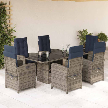 7 Piece Garden Dining Set with Cushions Grey Poly Rattan (US only)