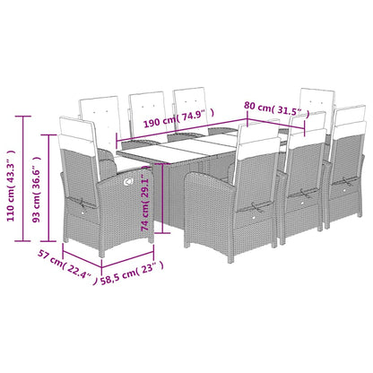 9 Piece Garden Dining Set with Cushions Grey Poly Rattan (US only)
