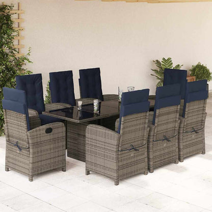 9 Piece Garden Dining Set with Cushions Grey Poly Rattan (US only)