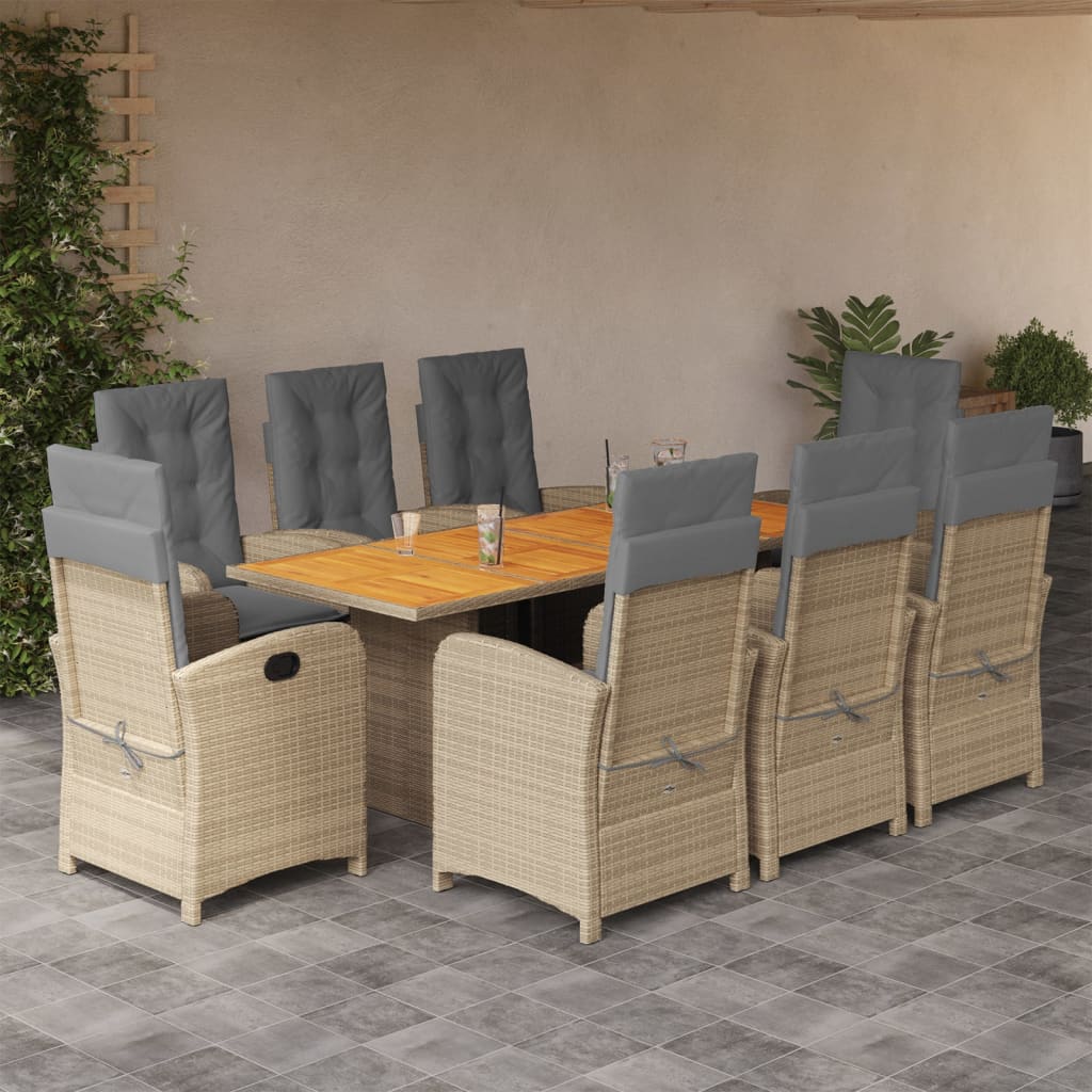 9 Piece Garden Dining Set with Cushions Grey Poly Rattan (US only)