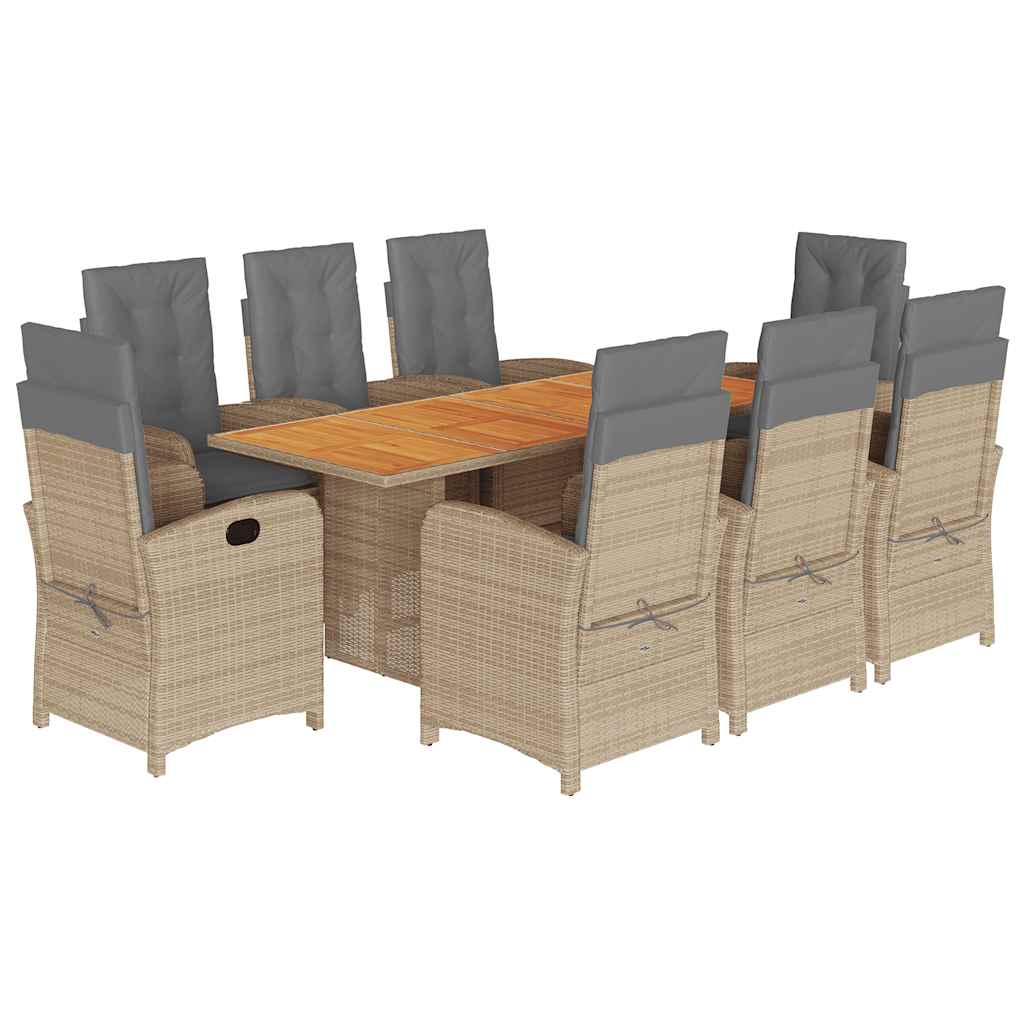 9 Piece Garden Dining Set with Cushions Grey Poly Rattan (US only)
