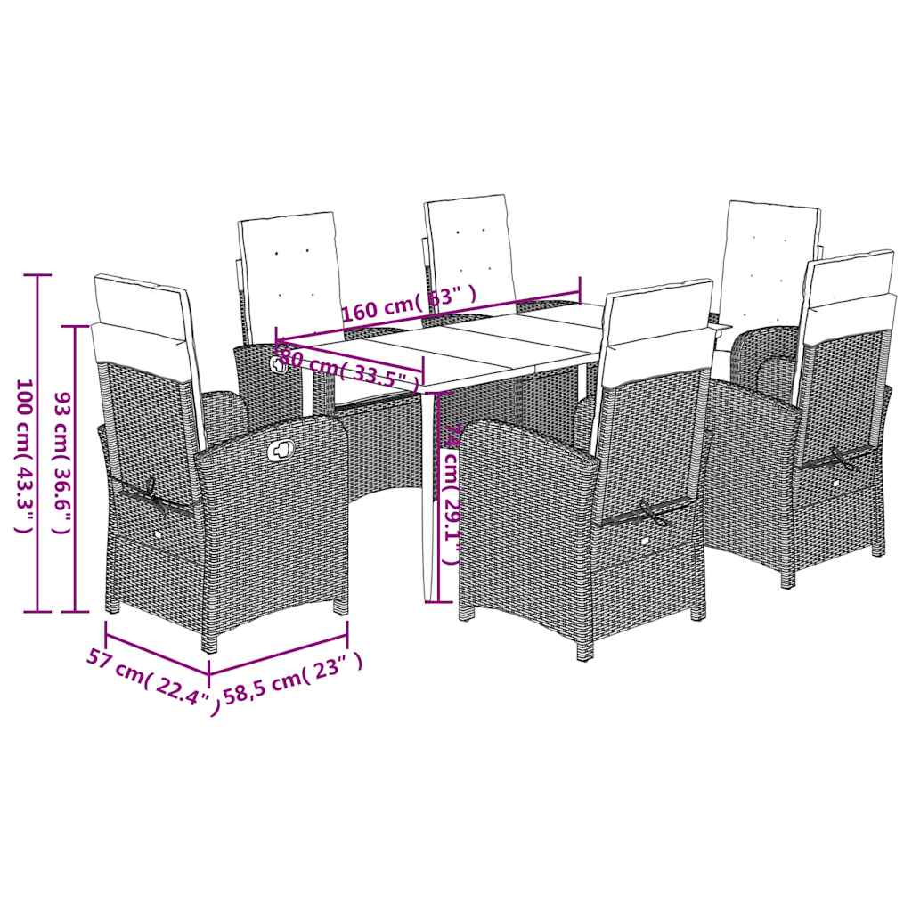 7 Piece Garden Dining Set with Cushions Grey Poly Rattan (US only)