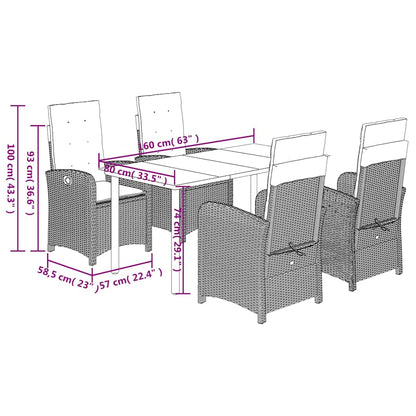 5 Piece Garden Dining Set with Cushions Grey Poly Rattan (US only)