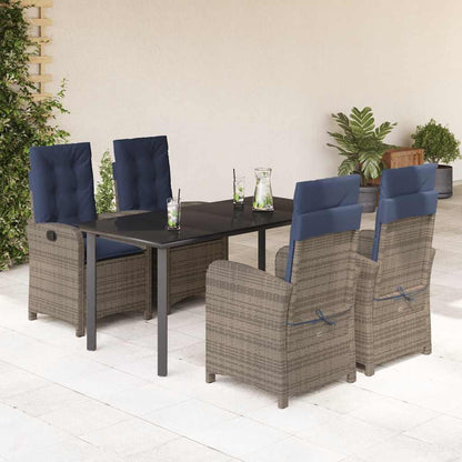 5 Piece Garden Dining Set with Cushions Grey Poly Rattan (US only)