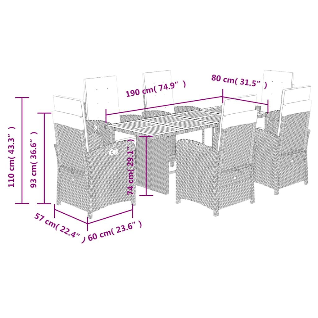 7 Piece Garden Dining Set with Cushions Grey Poly Rattan (US only)
