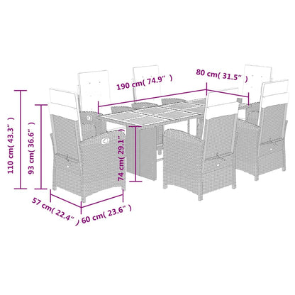 7 Piece Garden Dining Set with Cushions Grey Poly Rattan (US only)