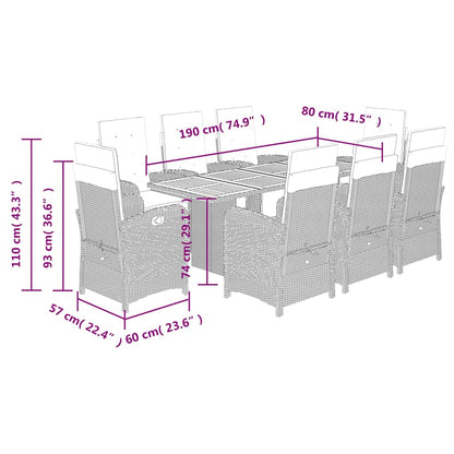 9 Piece Garden Dining Set with Cushions Grey Poly Rattan (US only)