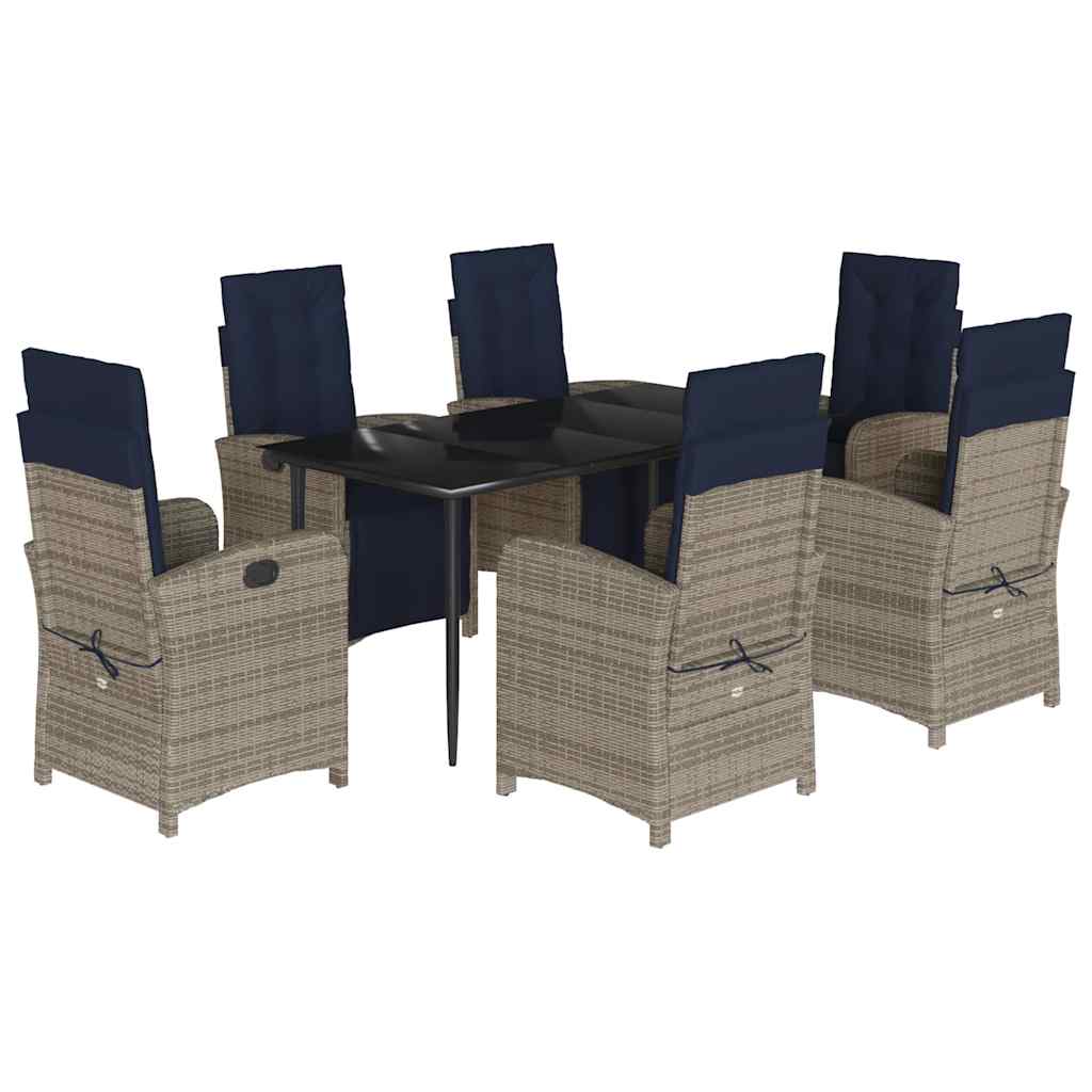 7 Piece Garden Dining Set with Cushions Grey Poly Rattan (US only)