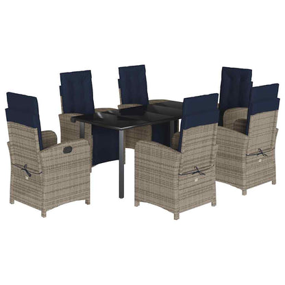 7 Piece Garden Dining Set with Cushions Grey Poly Rattan (US only)