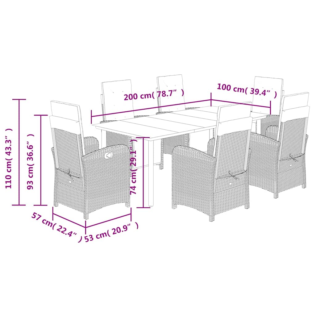 7 Piece Garden Dining Set with Cushions Grey Poly Rattan (US only)