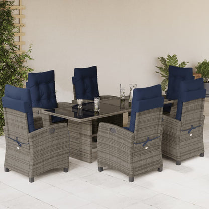 7 Piece Garden Dining Set with Cushions Grey Poly Rattan (US only)