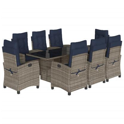 9 Piece Garden Dining Set with Cushions Grey Poly Rattan (US only)